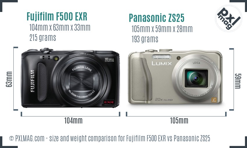 Fujifilm F500 EXR vs Panasonic ZS25 size comparison Fujifilm F500 EXR vs Panasonic ZS25 size comparison