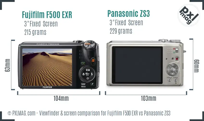 Fujifilm F500 EXR vs Panasonic ZS3 Screen and Viewfinder comparison