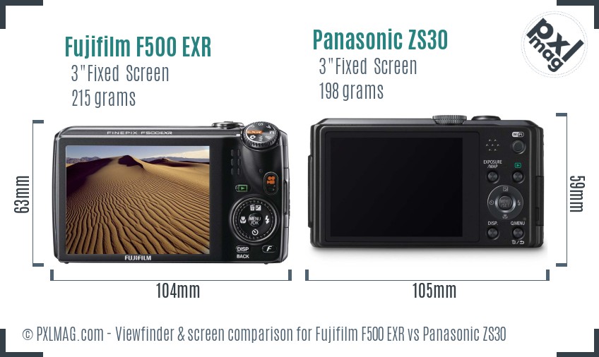 Fujifilm F500 EXR vs Panasonic ZS30 Screen and Viewfinder comparison