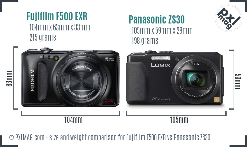 Fujifilm F500 EXR vs Panasonic ZS30 size comparison Fujifilm F500 EXR vs Panasonic ZS30 size comparison