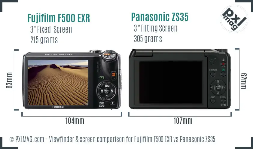 Fujifilm F500 EXR vs Panasonic ZS35 Screen and Viewfinder comparison