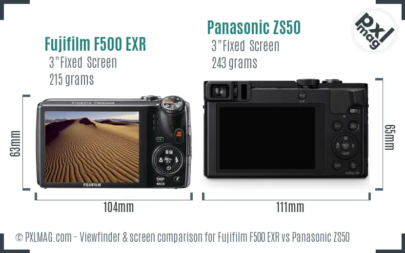 Fujifilm F500 EXR vs Panasonic ZS50 Screen and Viewfinder comparison