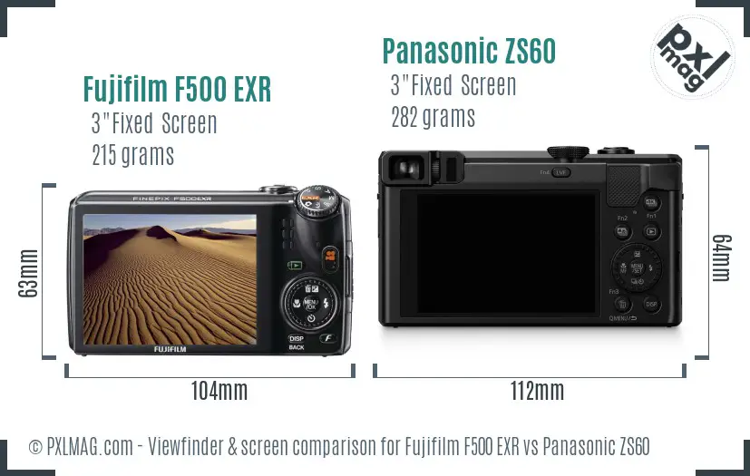 Fujifilm F500 EXR vs Panasonic ZS60 Screen and Viewfinder comparison