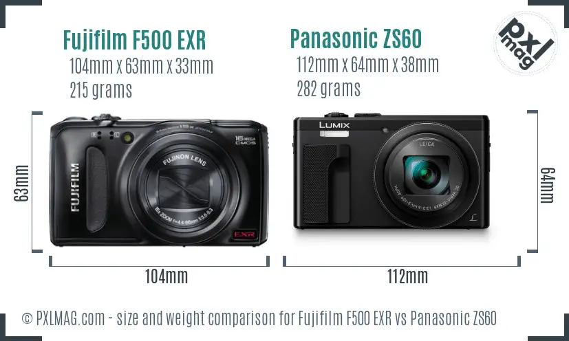 Fujifilm F500 EXR vs Panasonic ZS60 size comparison