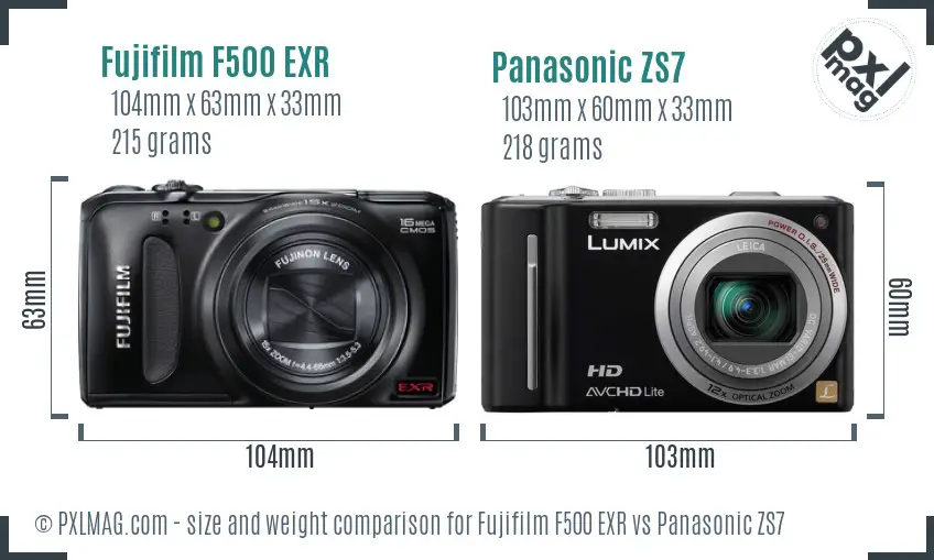 Fujifilm F500 EXR vs Panasonic ZS7 size comparison Fujifilm F500 EXR vs Panasonic ZS7 size comparison