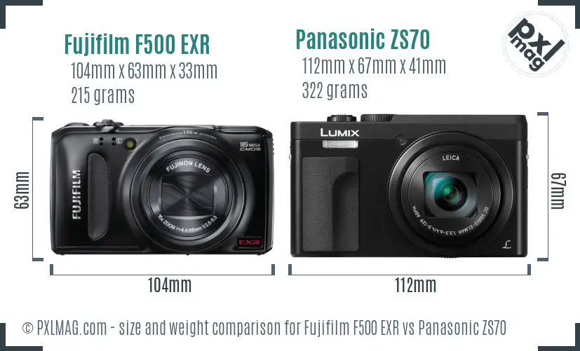 Fujifilm F500 EXR vs Panasonic ZS70 size comparison