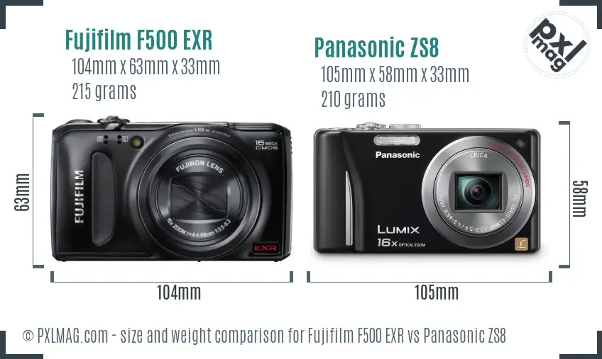 Fujifilm F500 EXR vs Panasonic ZS8 size comparison Fujifilm F500 EXR vs Panasonic ZS8 size comparison