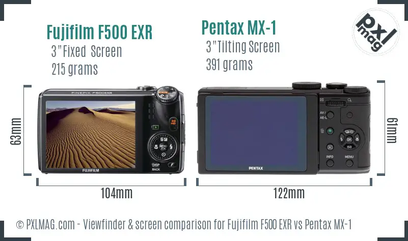 Fujifilm F500 EXR vs Pentax MX-1 Screen and Viewfinder comparison