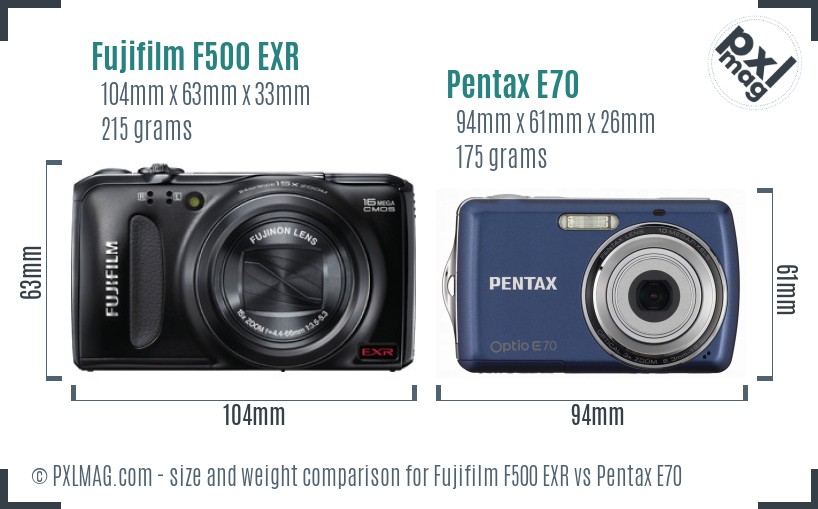 Fujifilm F500 EXR vs Pentax E70 size comparison