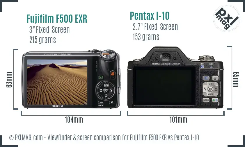 Fujifilm F500 EXR vs Pentax I-10 Screen and Viewfinder comparison