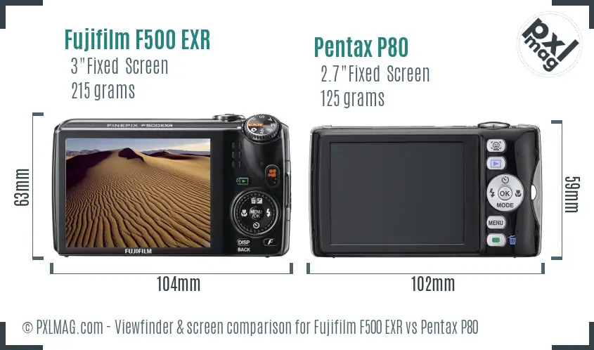 Fujifilm F500 EXR vs Pentax P80 Screen and Viewfinder comparison