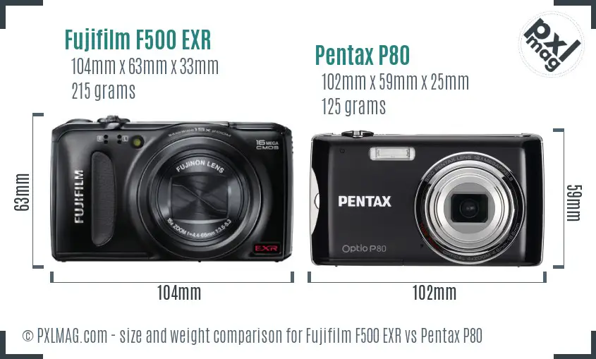 Fujifilm F500 EXR vs Pentax P80 size comparison