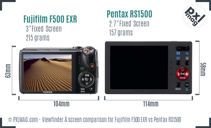 Fujifilm F500 EXR vs Pentax RS1500 Screen and Viewfinder comparison