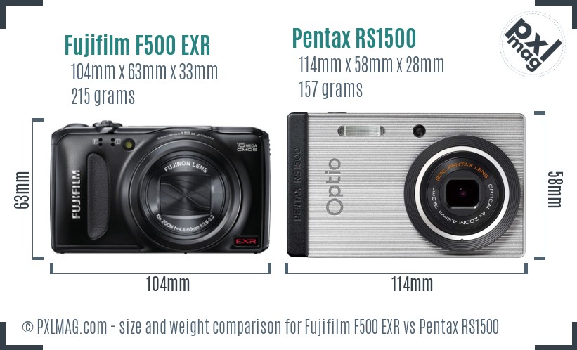Fujifilm F500 EXR vs Pentax RS1500 size comparison