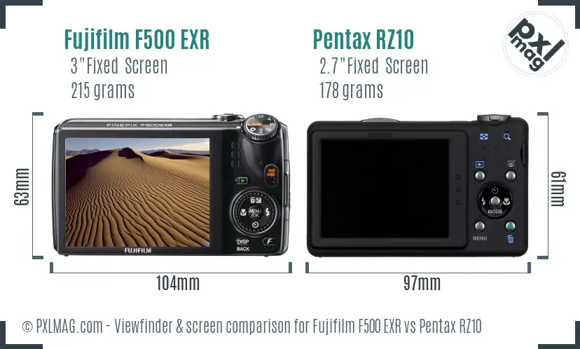 Fujifilm F500 EXR vs Pentax RZ10 Screen and Viewfinder comparison