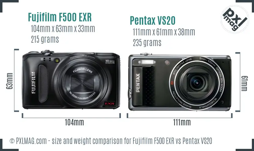 Fujifilm F500 EXR vs Pentax VS20 size comparison