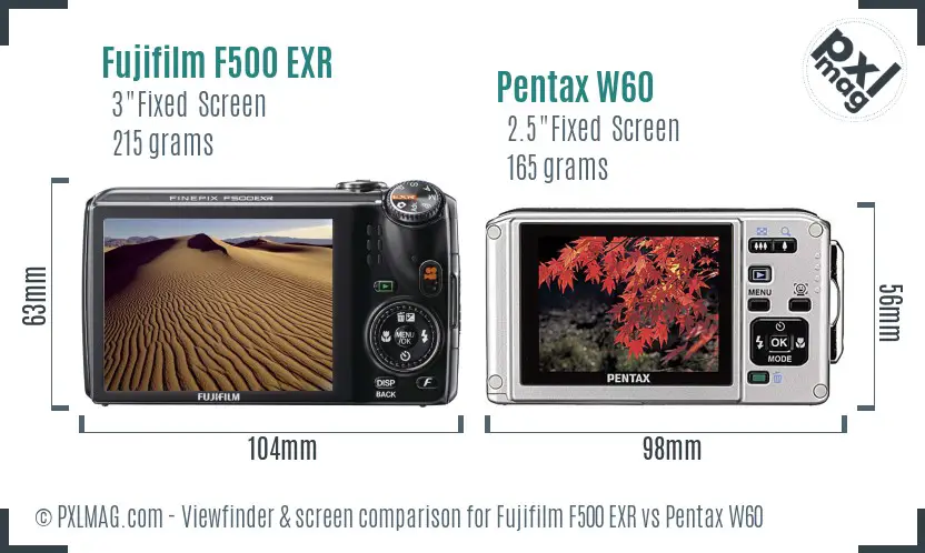 Fujifilm F500 EXR vs Pentax W60 Screen and Viewfinder comparison Fujifilm F500 EXR vs Pentax W60 Screen and Viewfinder comparison