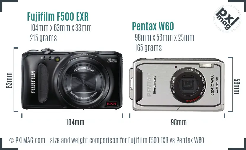 Fujifilm F500 EXR vs Pentax W60 size comparison Fujifilm F500 EXR vs Pentax W60 size comparison