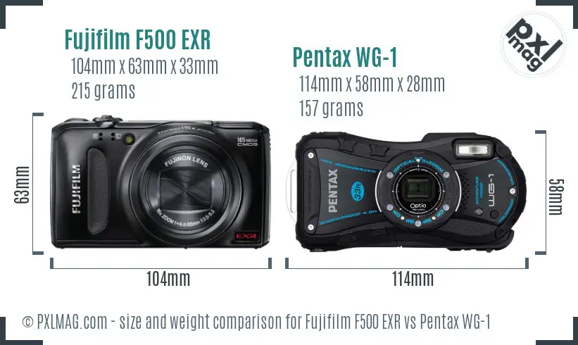Fujifilm F500 EXR vs Pentax WG-1 size comparison
