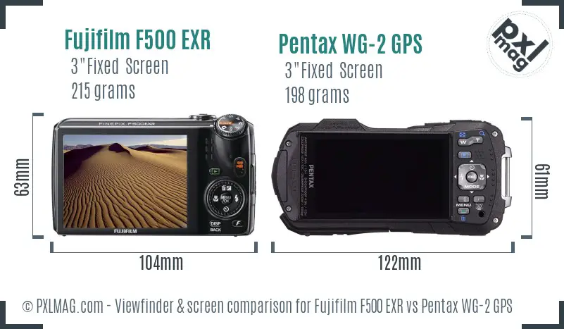 Fujifilm F500 EXR vs Pentax WG-2 GPS Screen and Viewfinder comparison