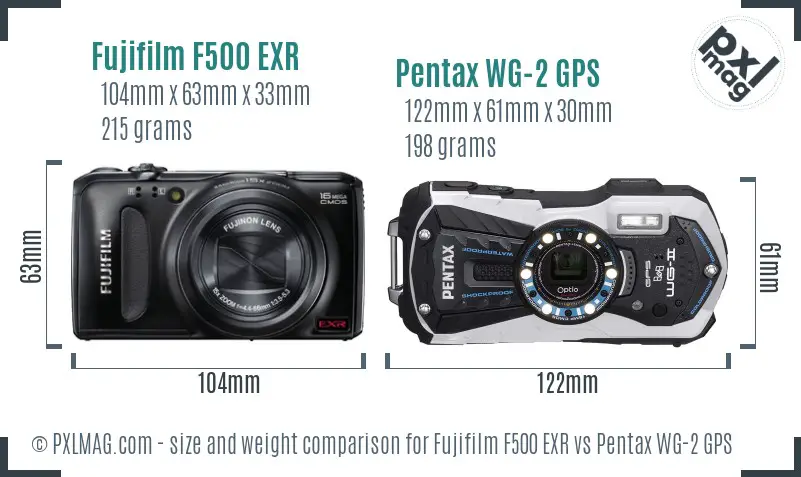 Fujifilm F500 EXR vs Pentax WG-2 GPS size comparison