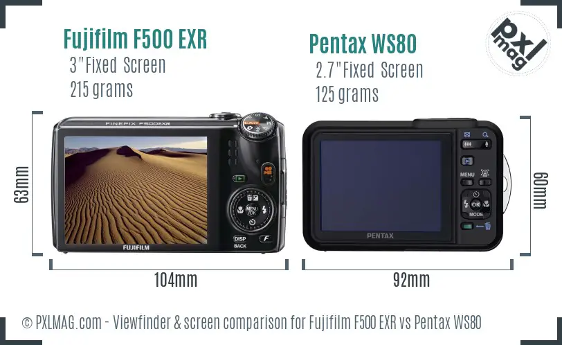 Fujifilm F500 EXR vs Pentax WS80 Screen and Viewfinder comparison