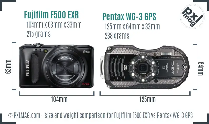 Fujifilm F500 EXR vs Pentax WG-3 GPS size comparison