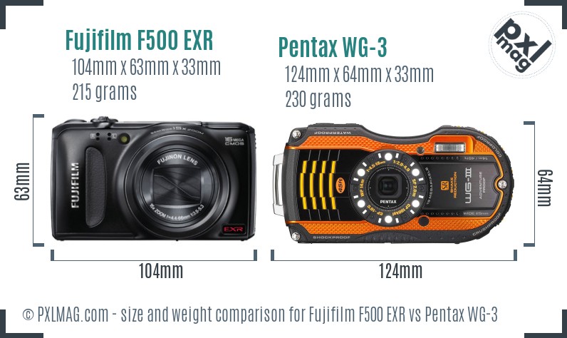 Fujifilm F500 EXR vs Pentax WG-3 size comparison Fujifilm F500 EXR vs Pentax WG-3 size comparison