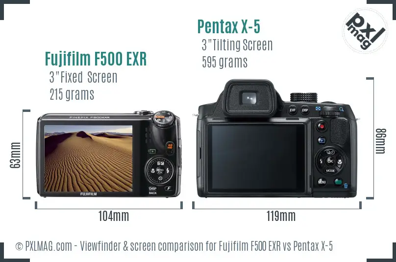 Fujifilm F500 EXR vs Pentax X-5 Screen and Viewfinder comparison