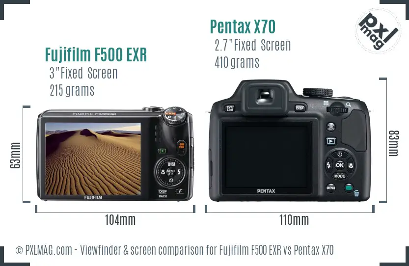 Fujifilm F500 EXR vs Pentax X70 Screen and Viewfinder comparison