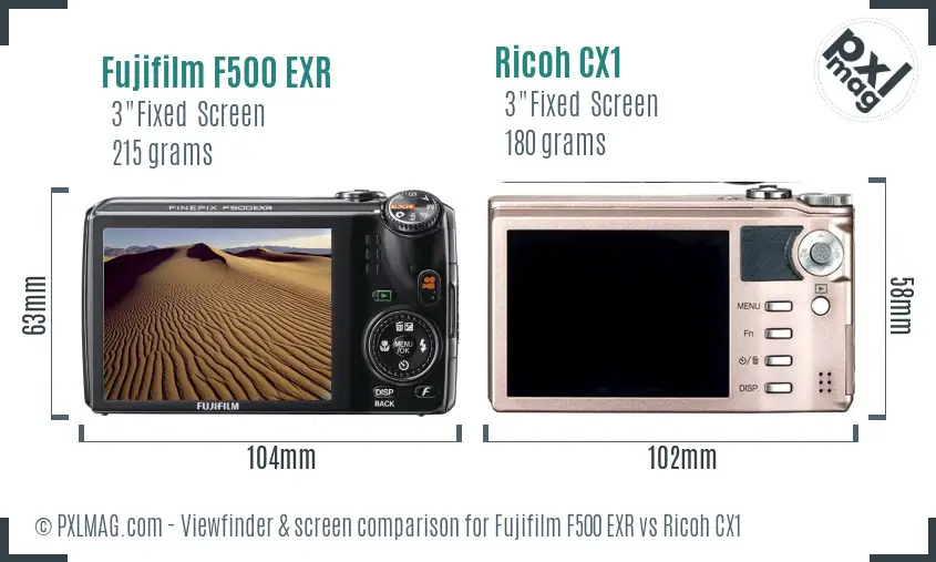 Fujifilm F500 EXR vs Ricoh CX1 Screen and Viewfinder comparison