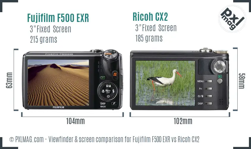 Fujifilm F500 EXR vs Ricoh CX2 Screen and Viewfinder comparison Fujifilm F500 EXR vs Ricoh CX2 Screen and Viewfinder comparison