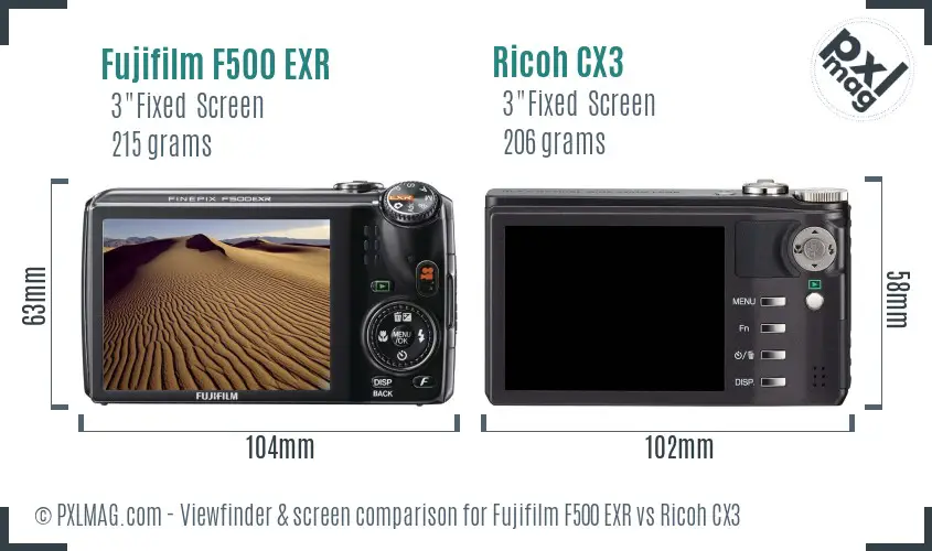 Fujifilm F500 EXR vs Ricoh CX3 Screen and Viewfinder comparison