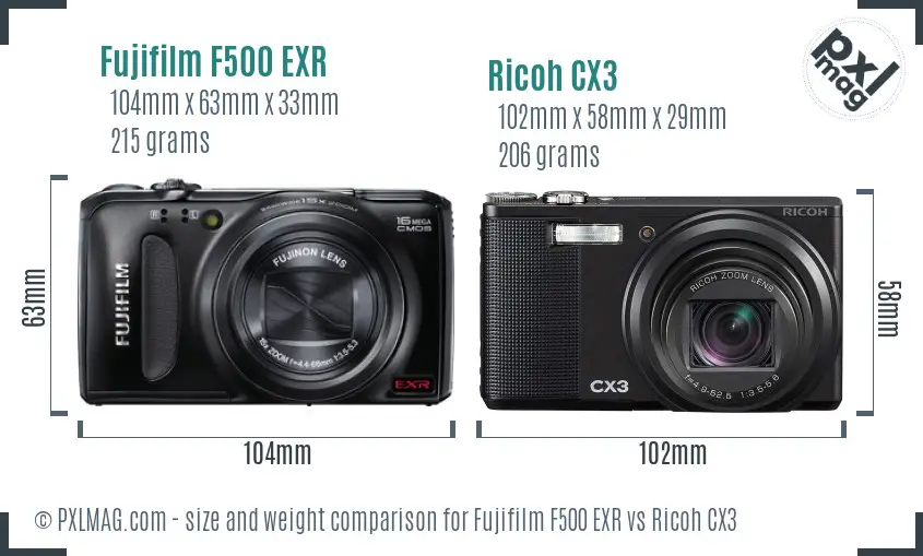 Fujifilm F500 EXR vs Ricoh CX3 size comparison Fujifilm F500 EXR vs Ricoh CX3 size comparison