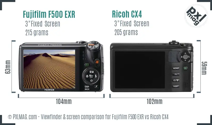 Fujifilm F500 EXR vs Ricoh CX4 Screen and Viewfinder comparison