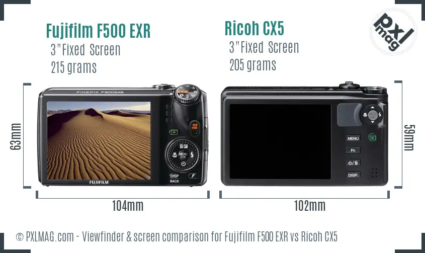 Fujifilm F500 EXR vs Ricoh CX5 Screen and Viewfinder comparison