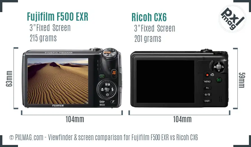 Fujifilm F500 EXR vs Ricoh CX6 Screen and Viewfinder comparison