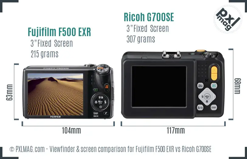 Fujifilm F500 EXR vs Ricoh G700SE Screen and Viewfinder comparison