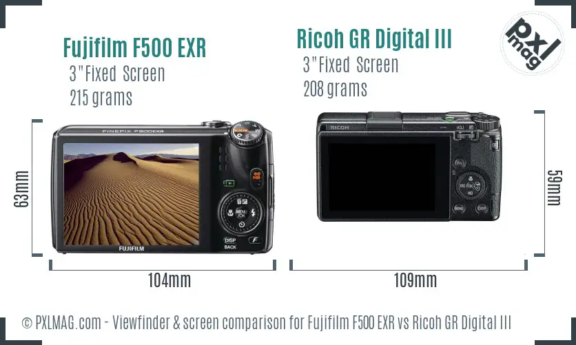 Fujifilm F500 EXR vs Ricoh GR Digital III Screen and Viewfinder comparison Fujifilm F500 EXR vs Ricoh GR Digital III Screen and Viewfinder comparison
