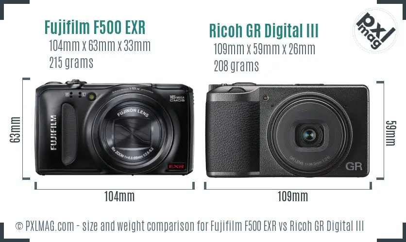 Fujifilm F500 EXR vs Ricoh GR Digital III size comparison Fujifilm F500 EXR vs Ricoh GR Digital III size comparison