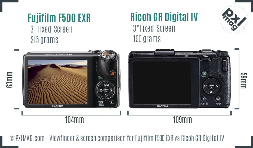 Fujifilm F500 EXR vs Ricoh GR Digital IV Screen and Viewfinder comparison