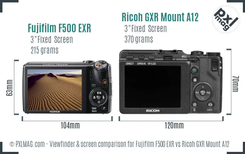 Fujifilm F500 EXR vs Ricoh GXR Mount A12 Screen and Viewfinder comparison