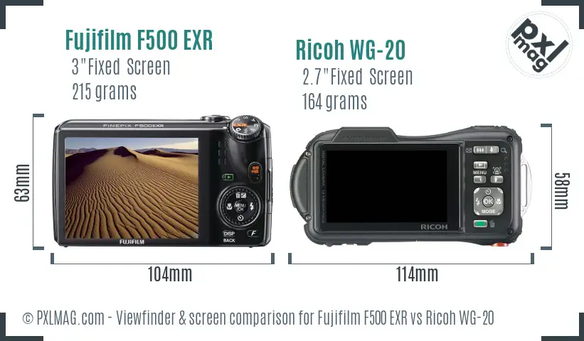 Fujifilm F500 EXR vs Ricoh WG-20 Screen and Viewfinder comparison