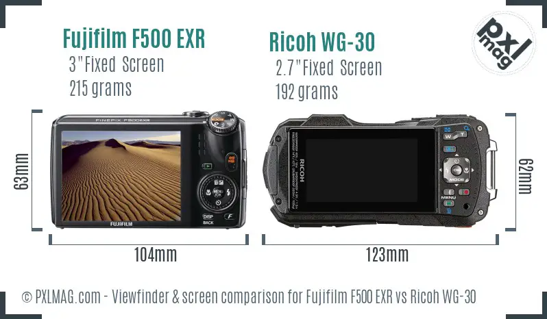 Fujifilm F500 EXR vs Ricoh WG-30 Screen and Viewfinder comparison