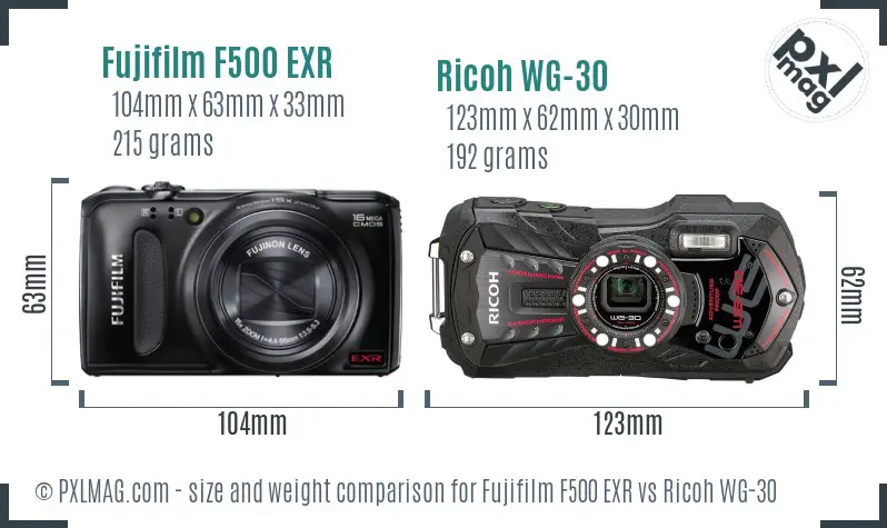 Fujifilm F500 EXR vs Ricoh WG-30 size comparison Fujifilm F500 EXR vs Ricoh WG-30 size comparison