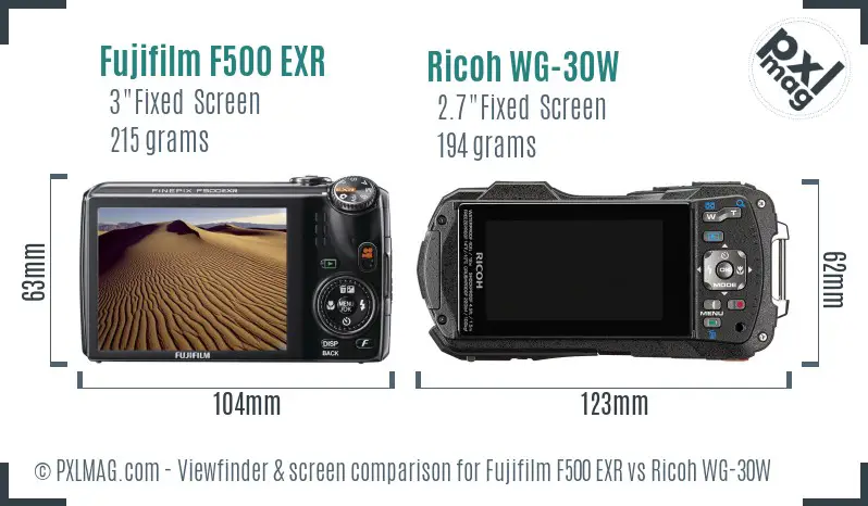 Fujifilm F500 EXR vs Ricoh WG-30W Screen and Viewfinder comparison