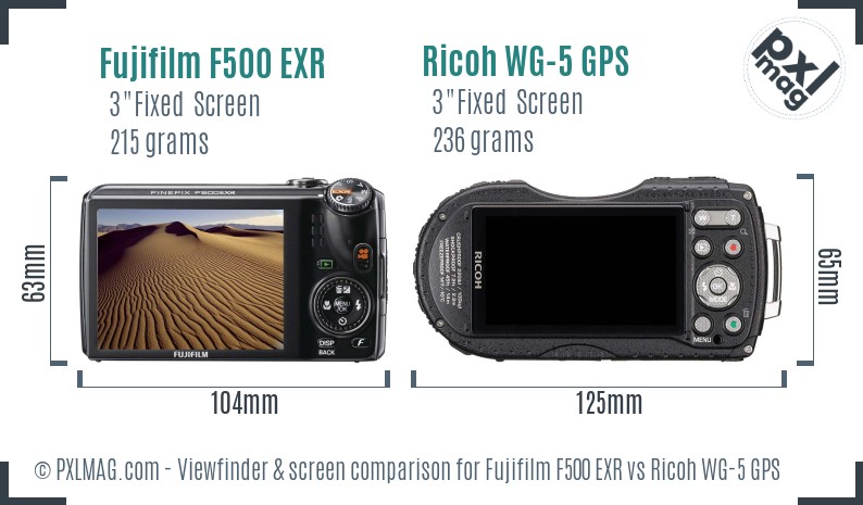 Fujifilm F500 EXR vs Ricoh WG-5 GPS Screen and Viewfinder comparison