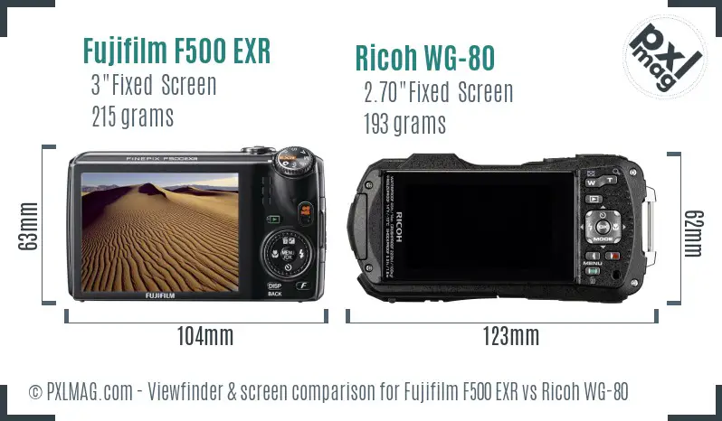 Fujifilm F500 EXR vs Ricoh WG-80 Screen and Viewfinder comparison