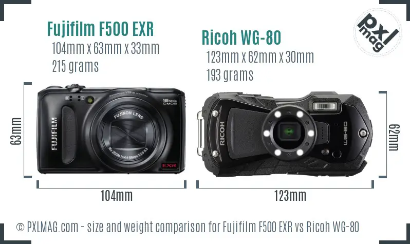Fujifilm F500 EXR vs Ricoh WG-80 size comparison Fujifilm F500 EXR vs Ricoh WG-80 size comparison