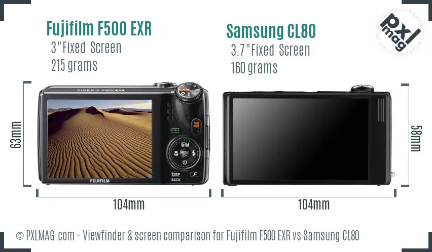 Fujifilm F500 EXR vs Samsung CL80 Screen and Viewfinder comparison